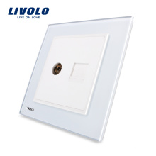 Fabriquer le panneau en verre de cristal blanc de luxe de Livolo 2 groupes muraux de réseau informatique RJ45 et prises TV VL-W292VC-12